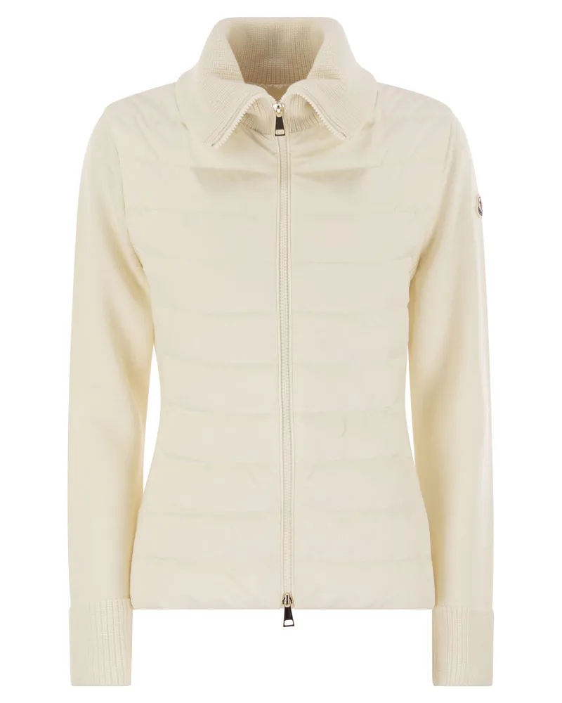 Moncler gepolsterte Woll -Strickjacke mit Reißverschluss Natural