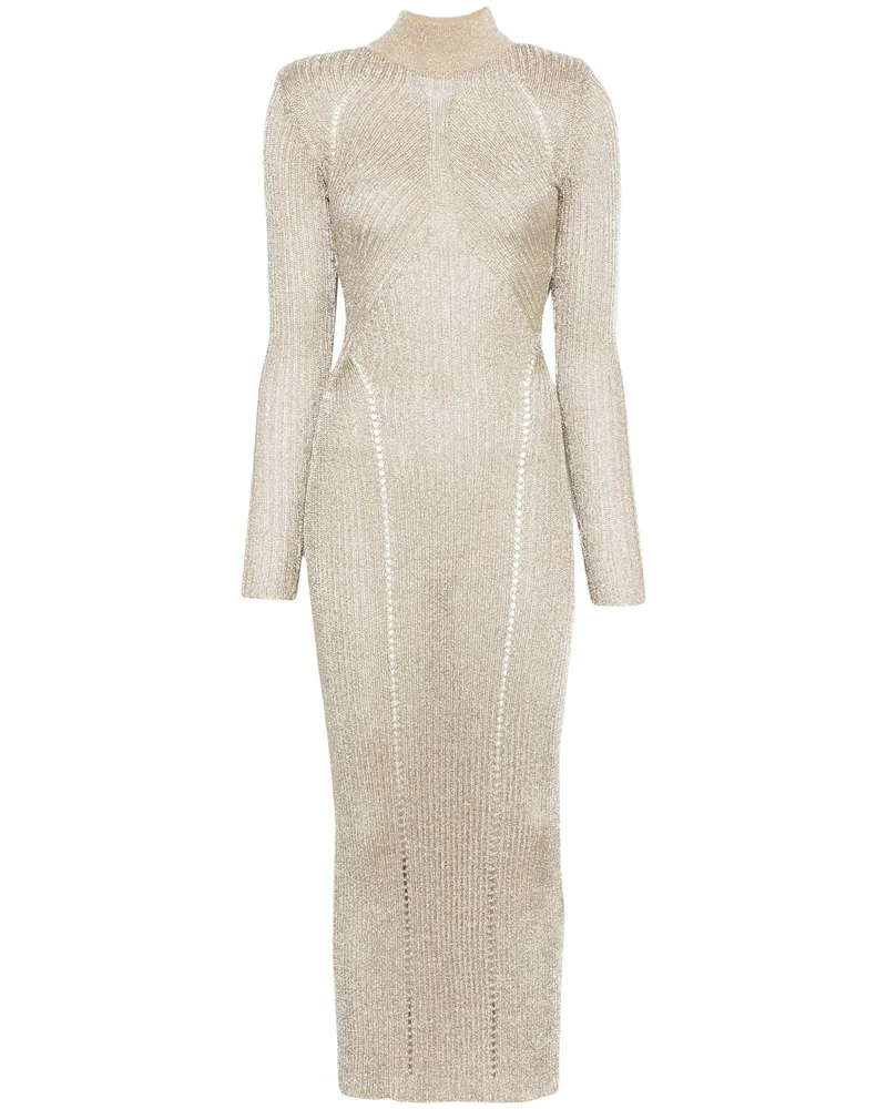 Self-Portrait Gold Lurex Strick Maxikleid 