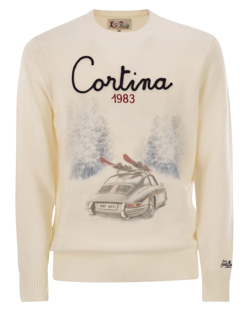 MC2 Saint Barth Heron Pullover mit Rundhalsausschnitt und Stickerei auf der Vorderseite Cream