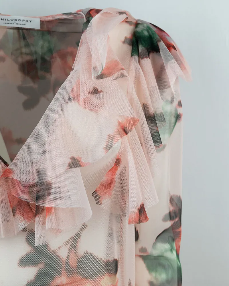 Philosophy Di Lorenzo Serafini Philosophie di Lorenzo Serafini Blusa in Tulle Con Stampa Fiori Rose