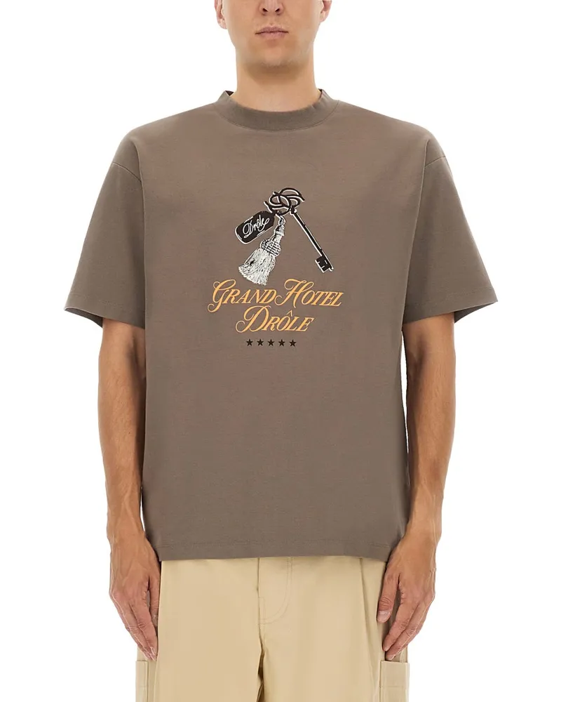 Drôle de Monsieur Grand Hotel Print T -Shirt Grey
