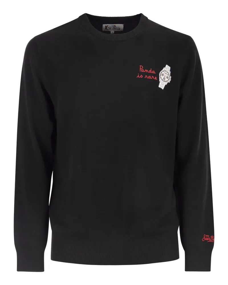 MC2 Saint Barth Heron Crew Halsspringer mit Stickerei auf der Brust Black