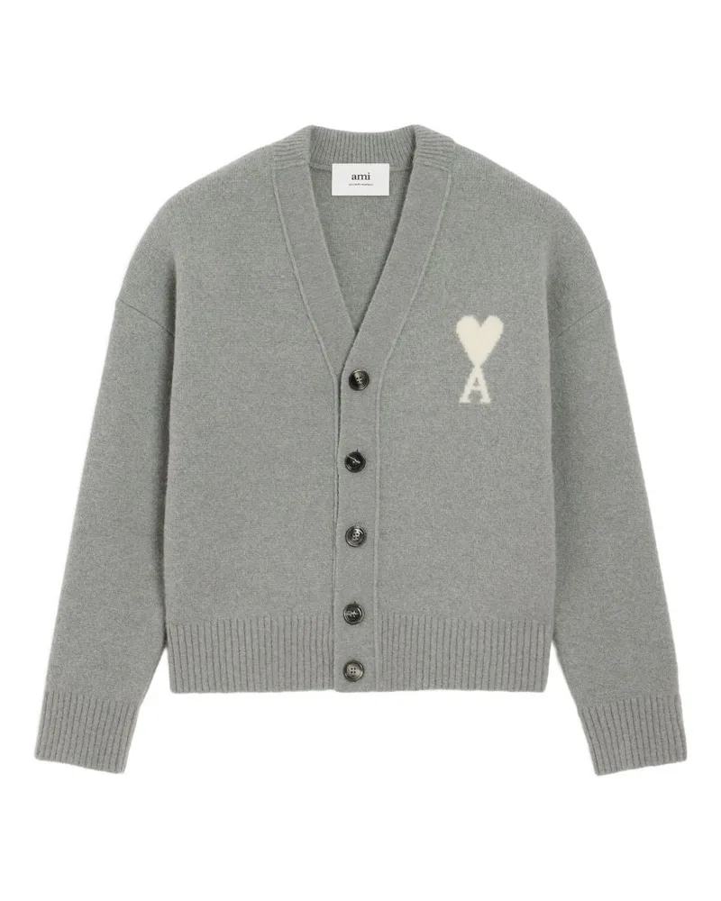 AMI Paris Ami de Coeur Wool Cardigan Grey