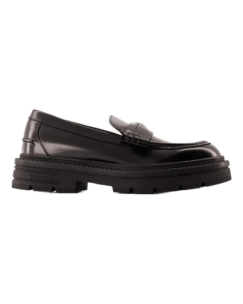 Versace Slebrichter Kalb Leder Flachschuhe  Kalbskin schwarz Black