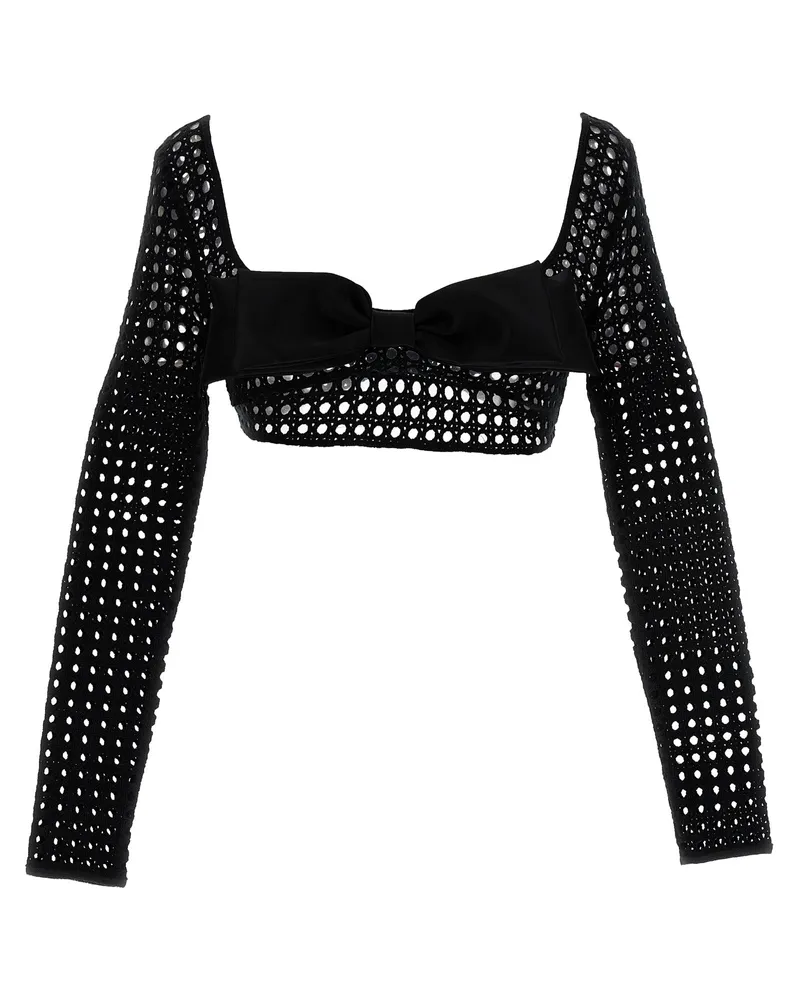 Giambattista Valli Cropped Makramé Bow Top Black