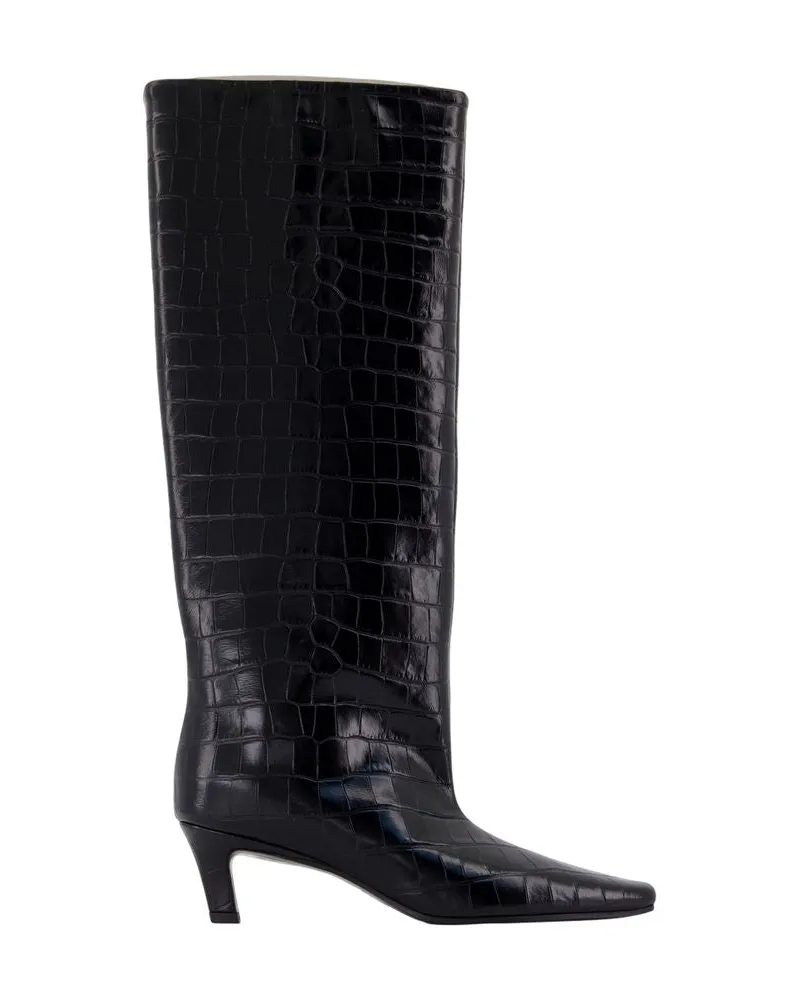 Totême Breite Wellenstiefel Totem Leder schwarz Black
