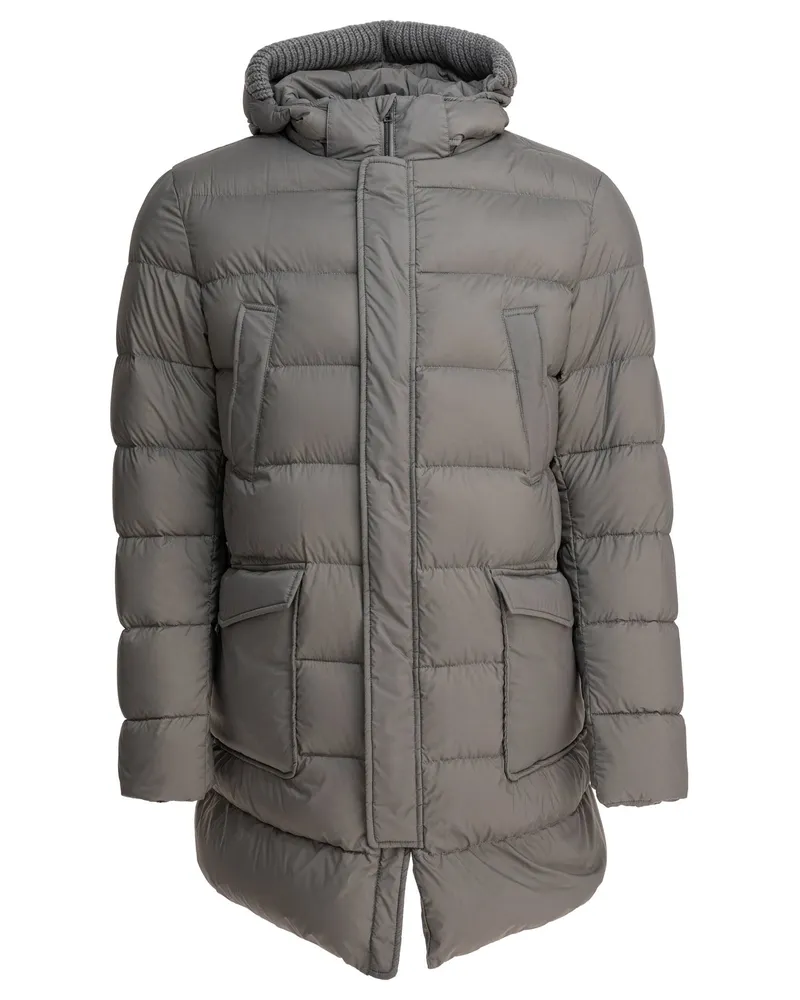 Herno Lange Daunenjacke mit Kapuze Grey