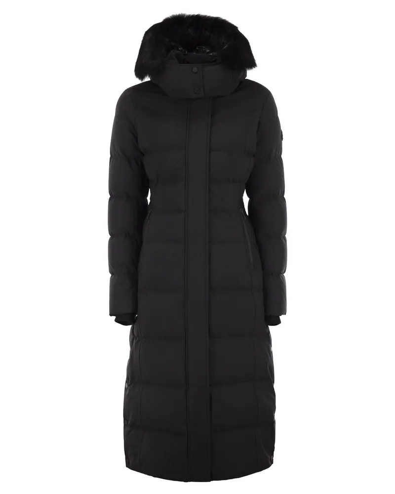 Moose Knuckles Jocada Lange Daunenjacke mit Kapuze Black