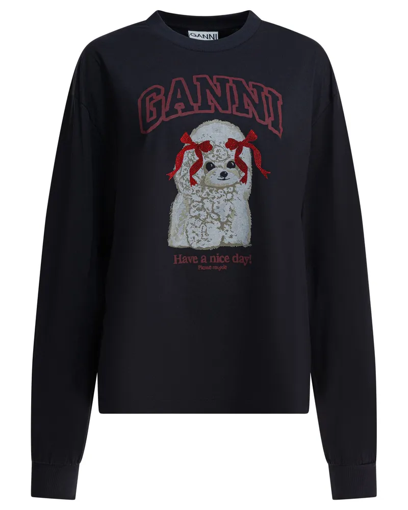 Ganni Poddle“ Baumwoll-Sweatshirt mit Rundhalsausschnitt Black