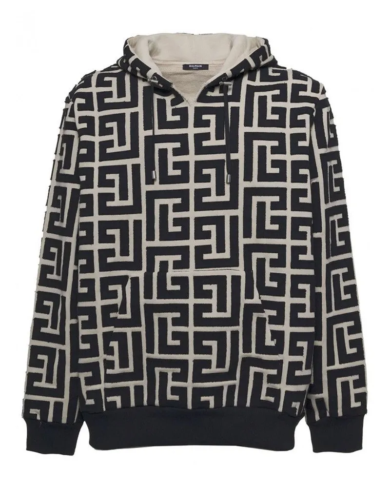 Balmain Monogrammed Kapuzen -Sweatshirt Beige