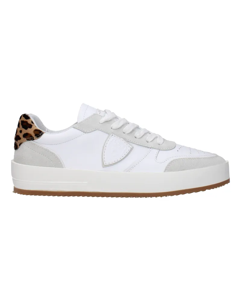 Philippe Model Sneakers Schöne Herrens Leder Weiß/Leopardenmuster -