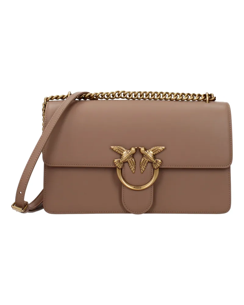 Pinko Love One Damens Umhängetasche aus beige/biscottofarbenem Leder -