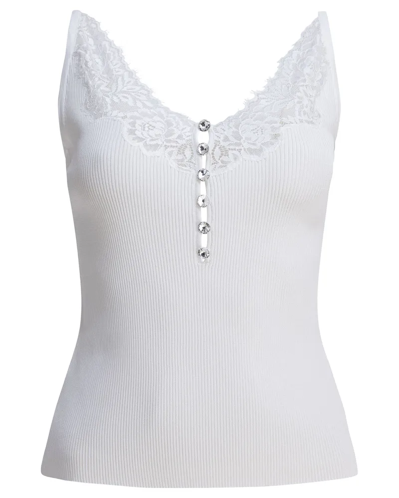 Self-Portrait Geripptes Tanktop „“ mit Spitzenausschnitt White