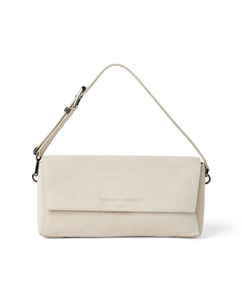 Brunello Cucinelli Leder Umhängetasche Cream