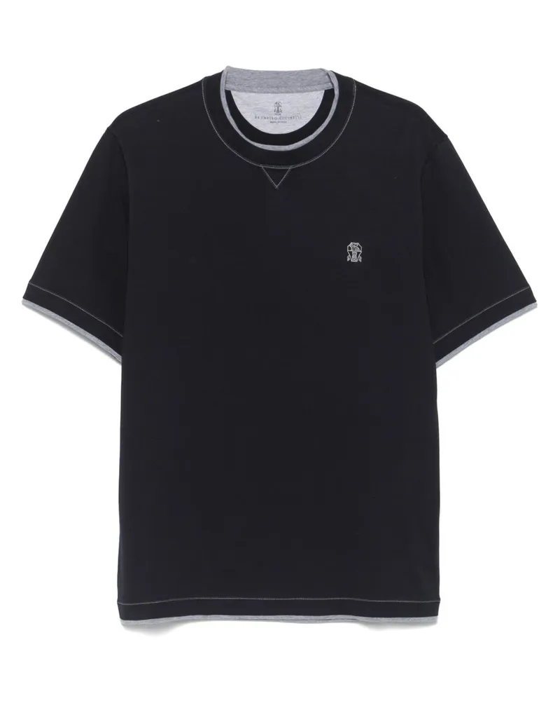Brunello Cucinelli Logo Baumwoll -T -Shirt Blue