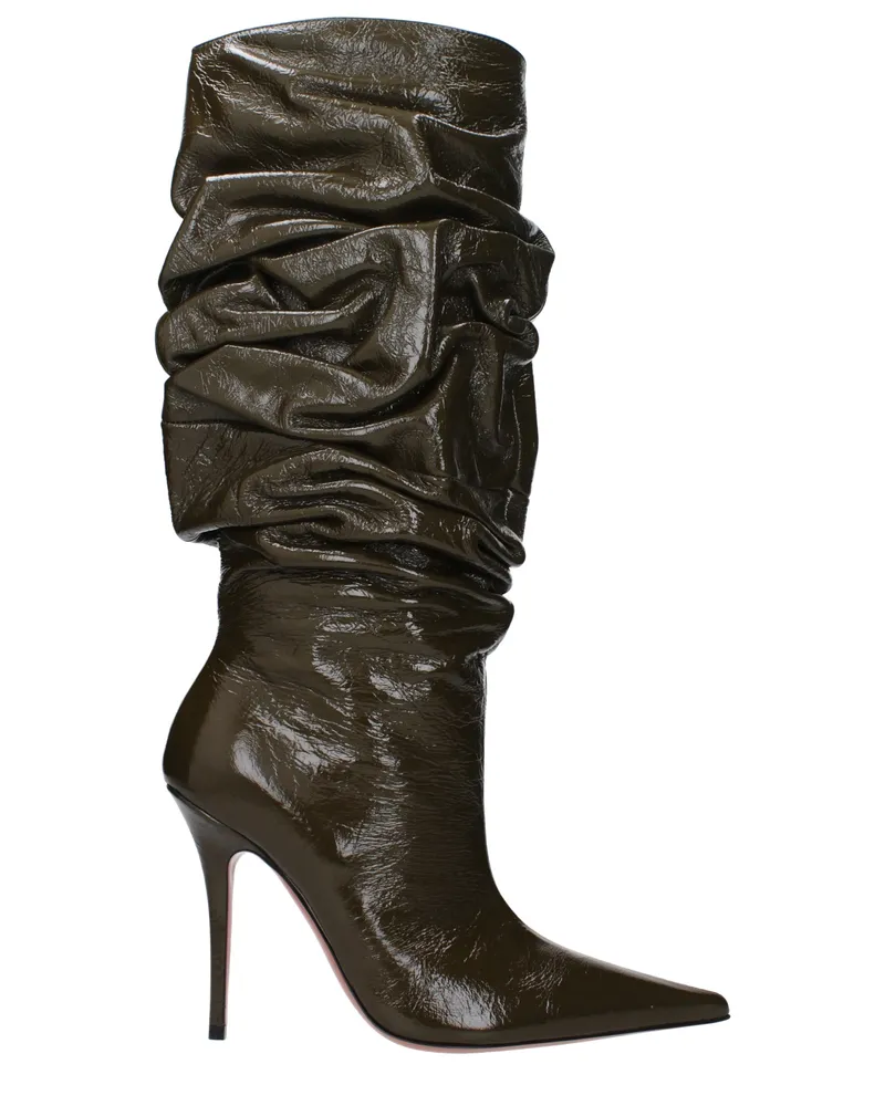 Amina Muaddi Boots Anok Frauen Ledergrün/Schlamm -