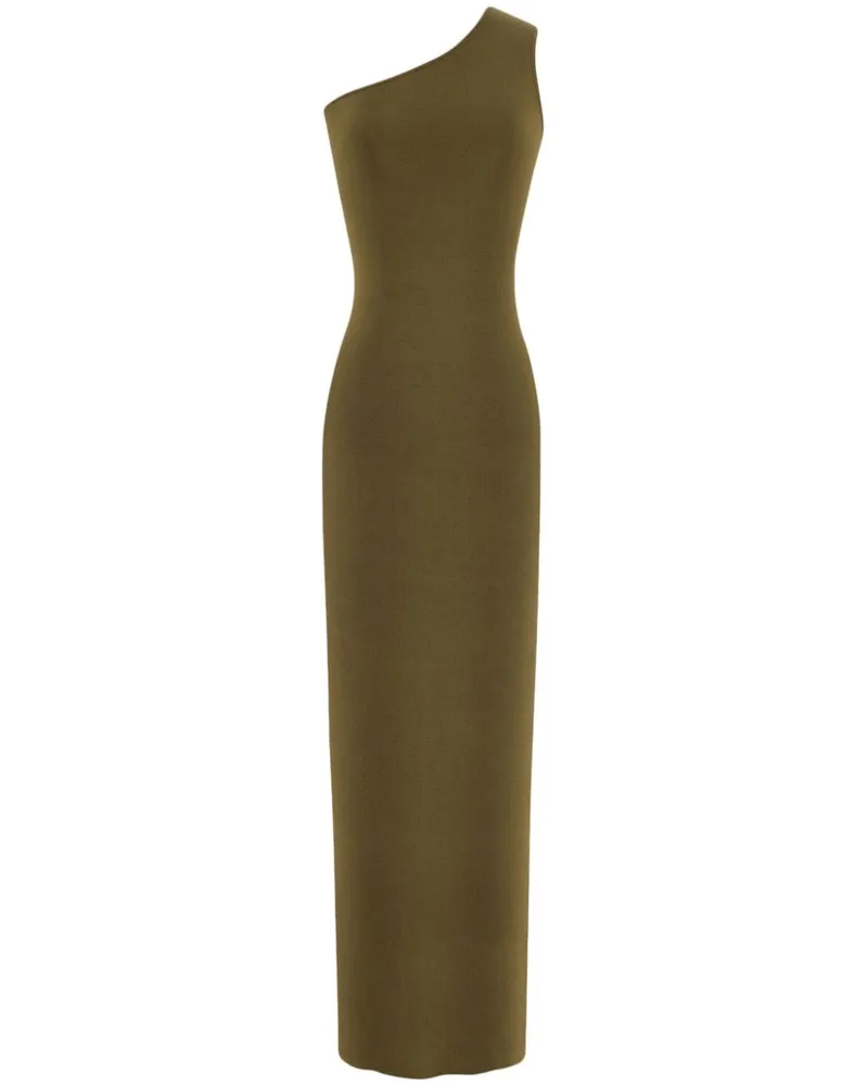 Saint Laurent One Schulterseide langes Kleid Green