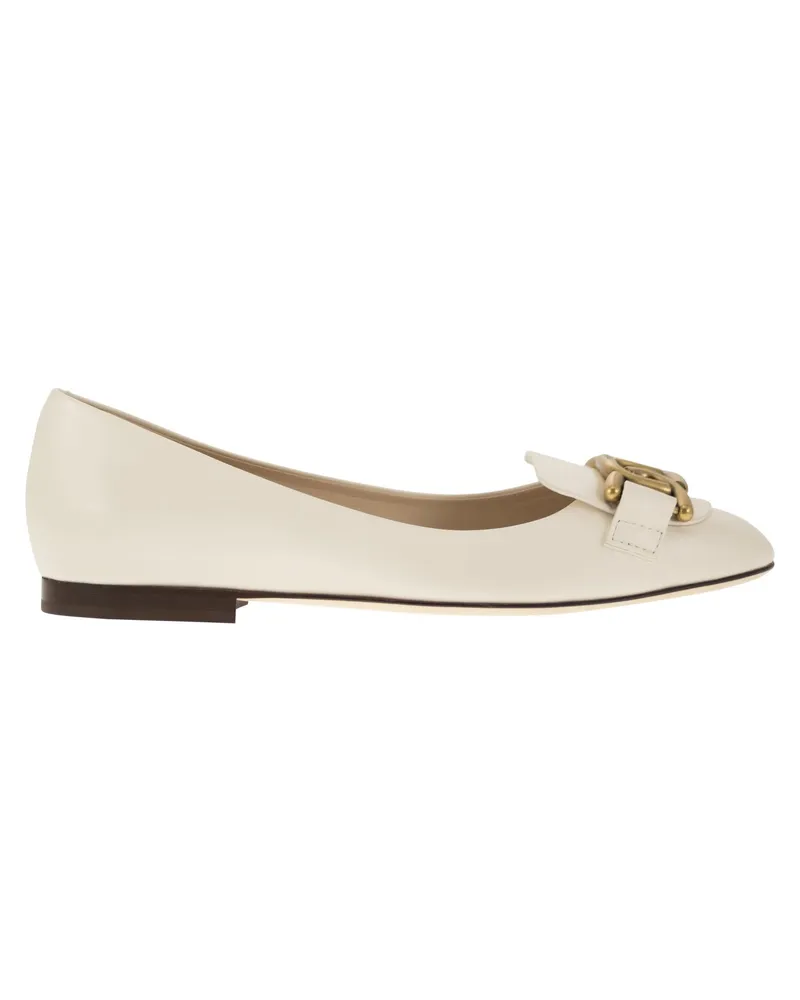 TOD'S Leder Ballerina mit Accessoire Creme
