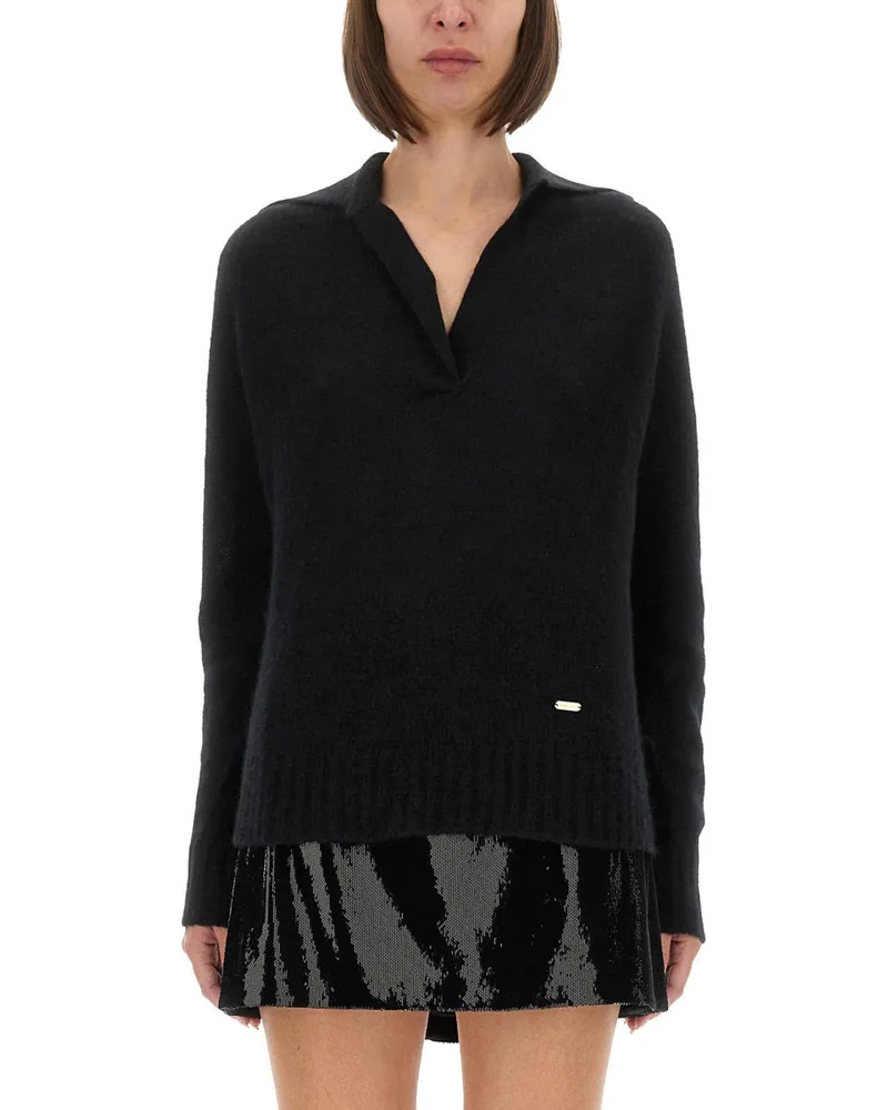 Tom Ford Cashmere und Seide Long Sleeve Polo Shirt Black