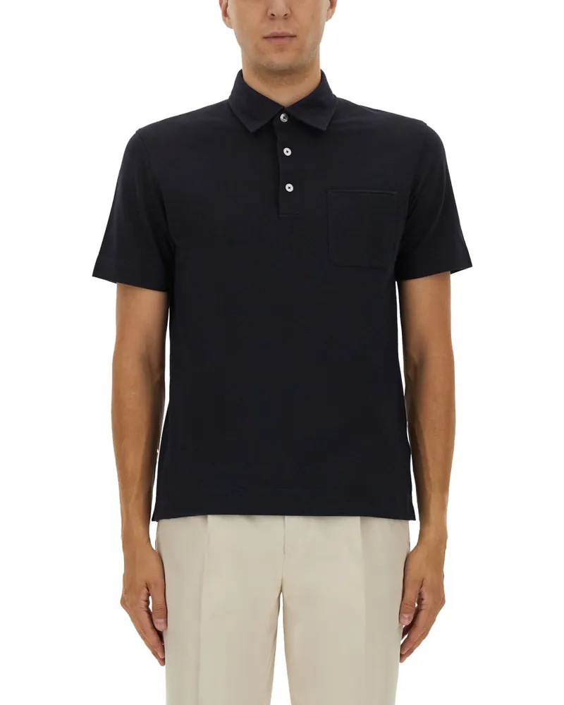 Ermenegildo Zegna Baumwollpolo -Hemd mit Tasche Blue