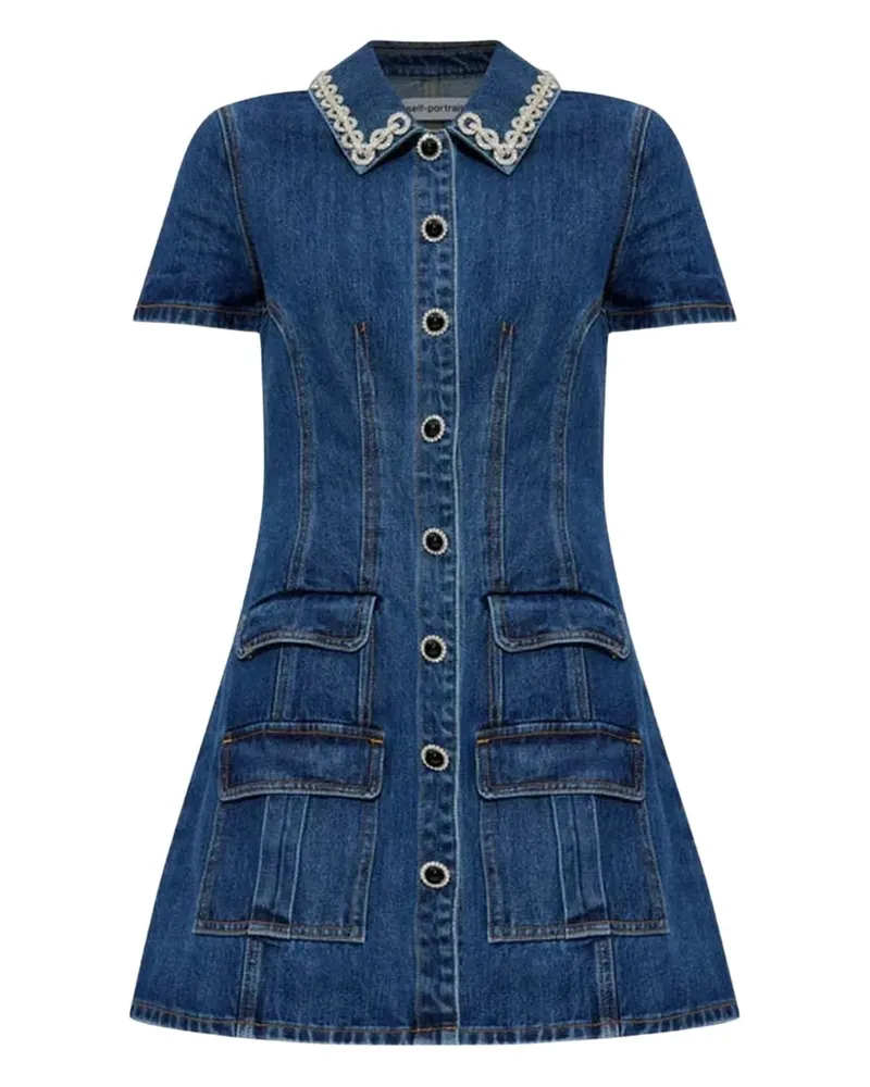 Self-Portrait Verziertes Kleid mit Selbstporträt Blue