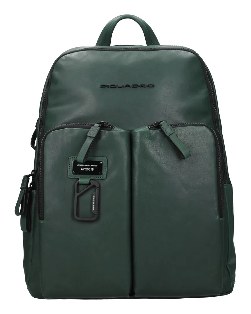 Piquadro Herrens Rucksäcke und Gürteltaschen aus grünem/flaschengrünem Leder -