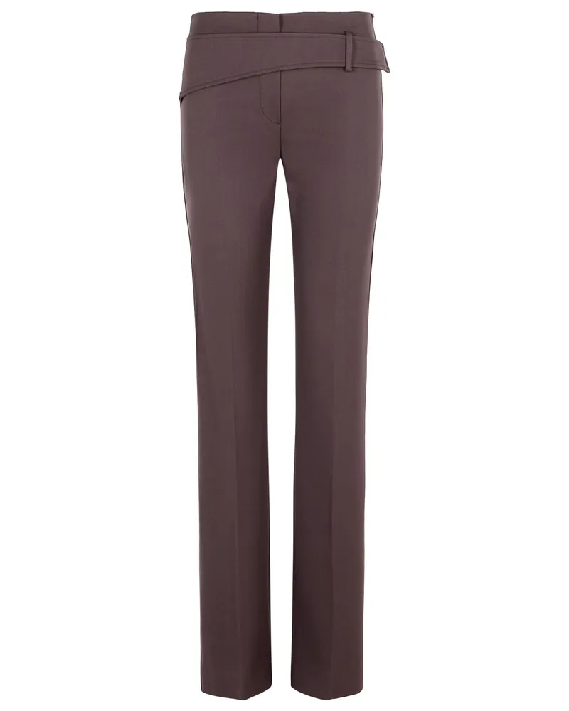 SPORTMAX Banda' schlanke Hose mit asymmetrischem Gürtel in Kaffee Jungfrau Wollmischung Brown