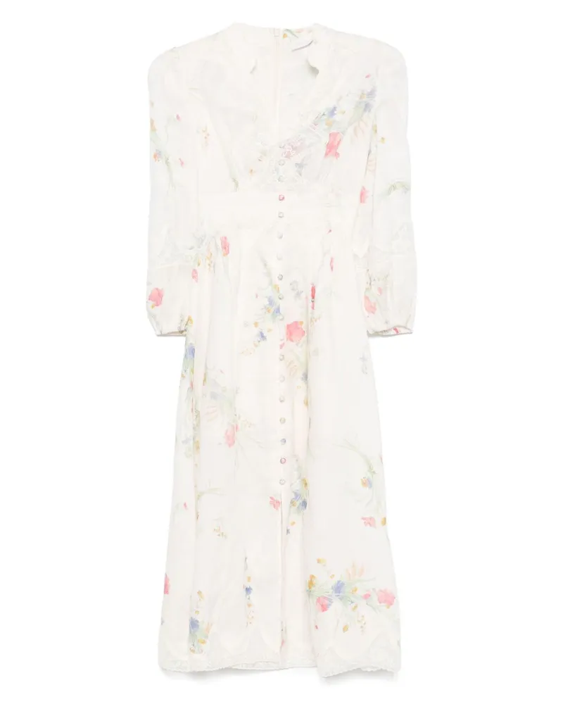 Zimmermann Lucky Leinen Midi Kleid Beige