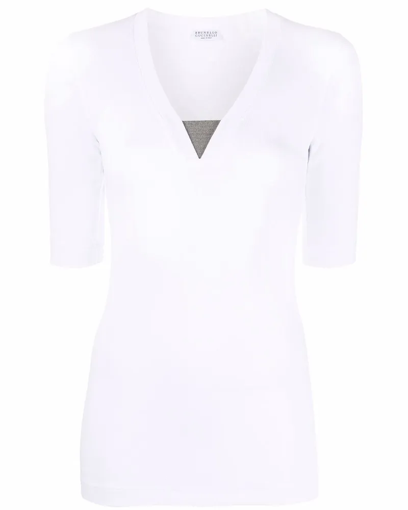 Brunello Cucinelli Baumwollpullover mit V-Ausschnitt White
