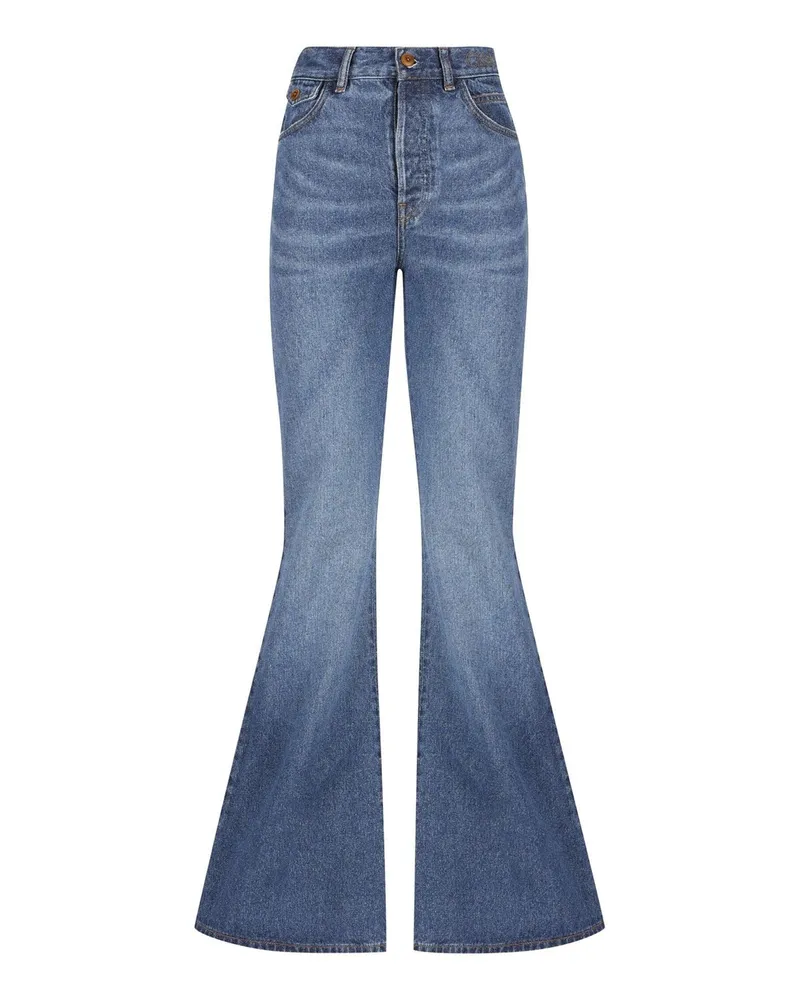 Chloé Cotton Denim Flared Jeans Blau