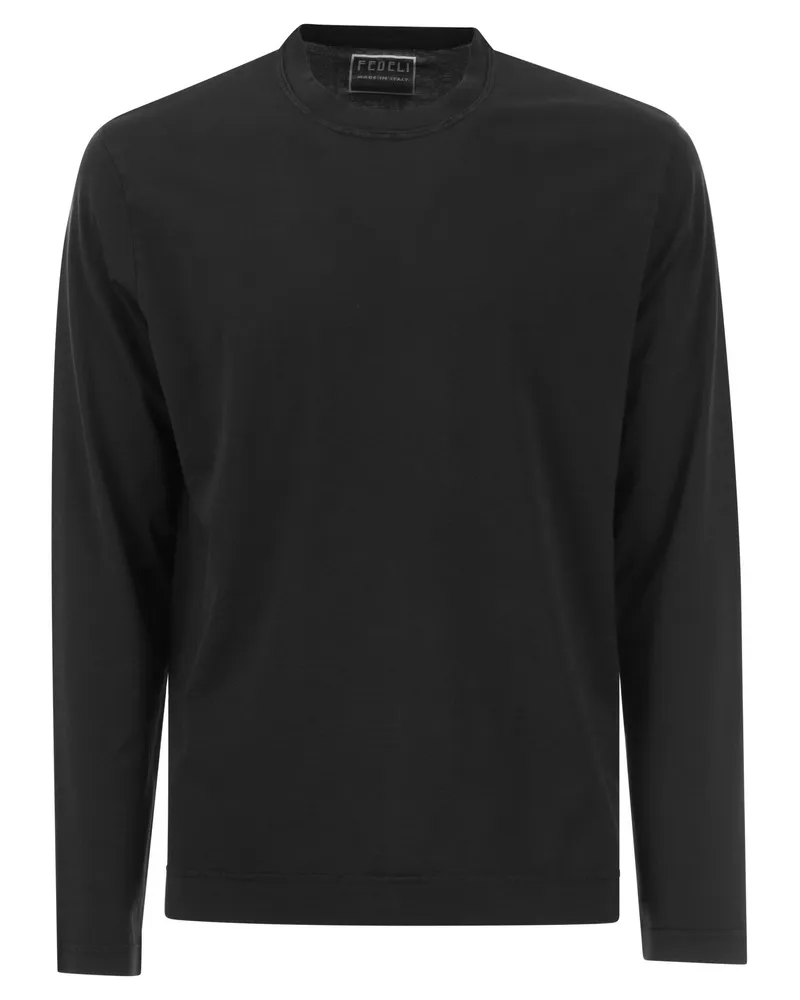 Fedeli Langarmer Crew Neck T -Shirt Schwarz