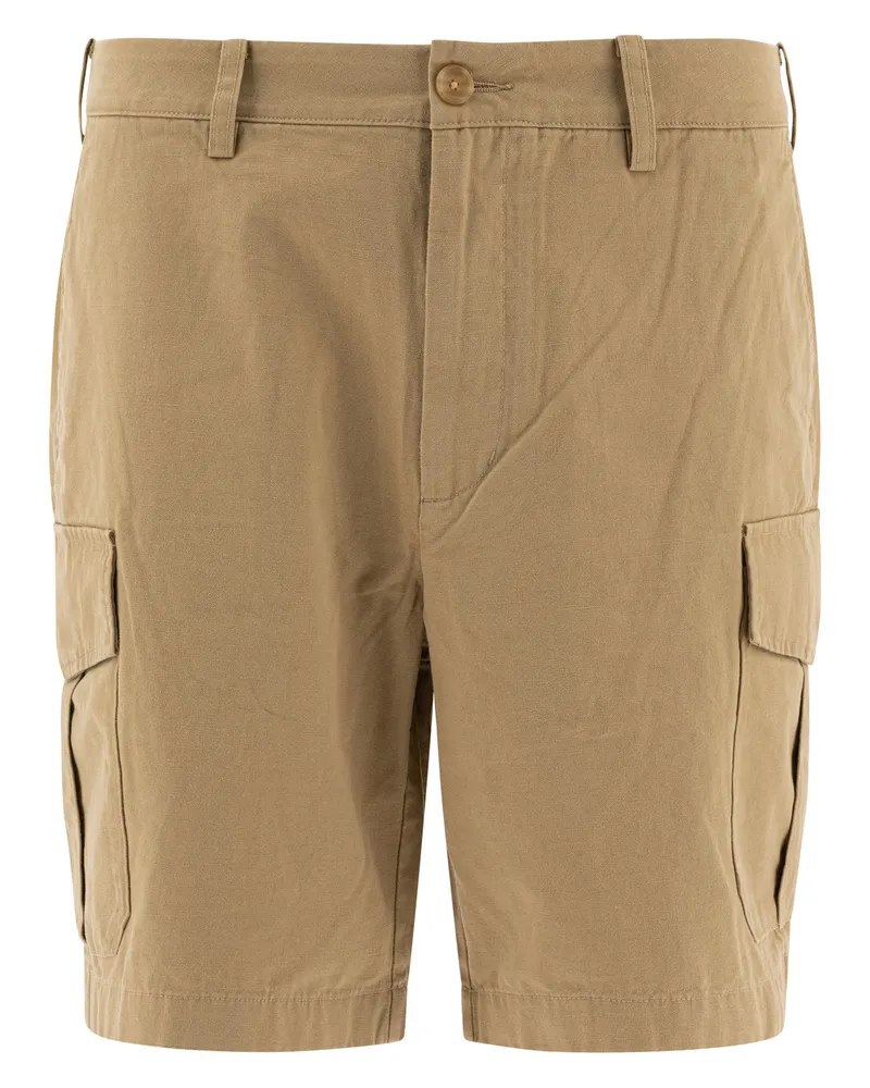 Vince Cargo-Shorts aus Baumwolle und Leinen Beige