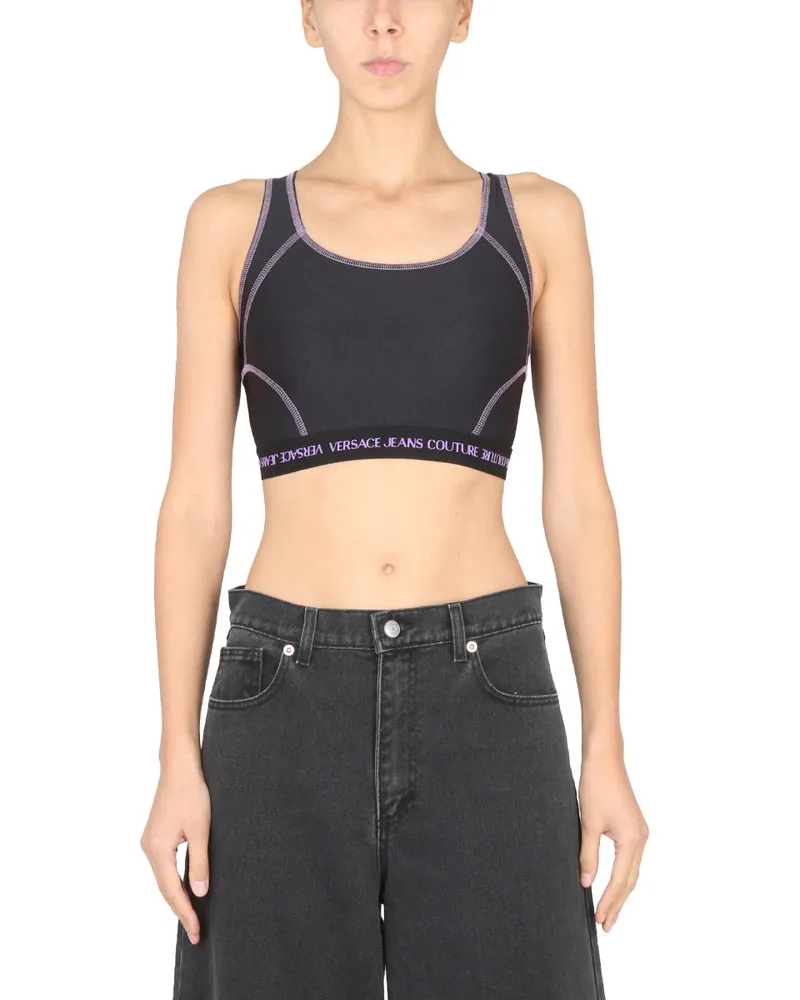 Versace Jeans Crop Top mit Logo -Band Black