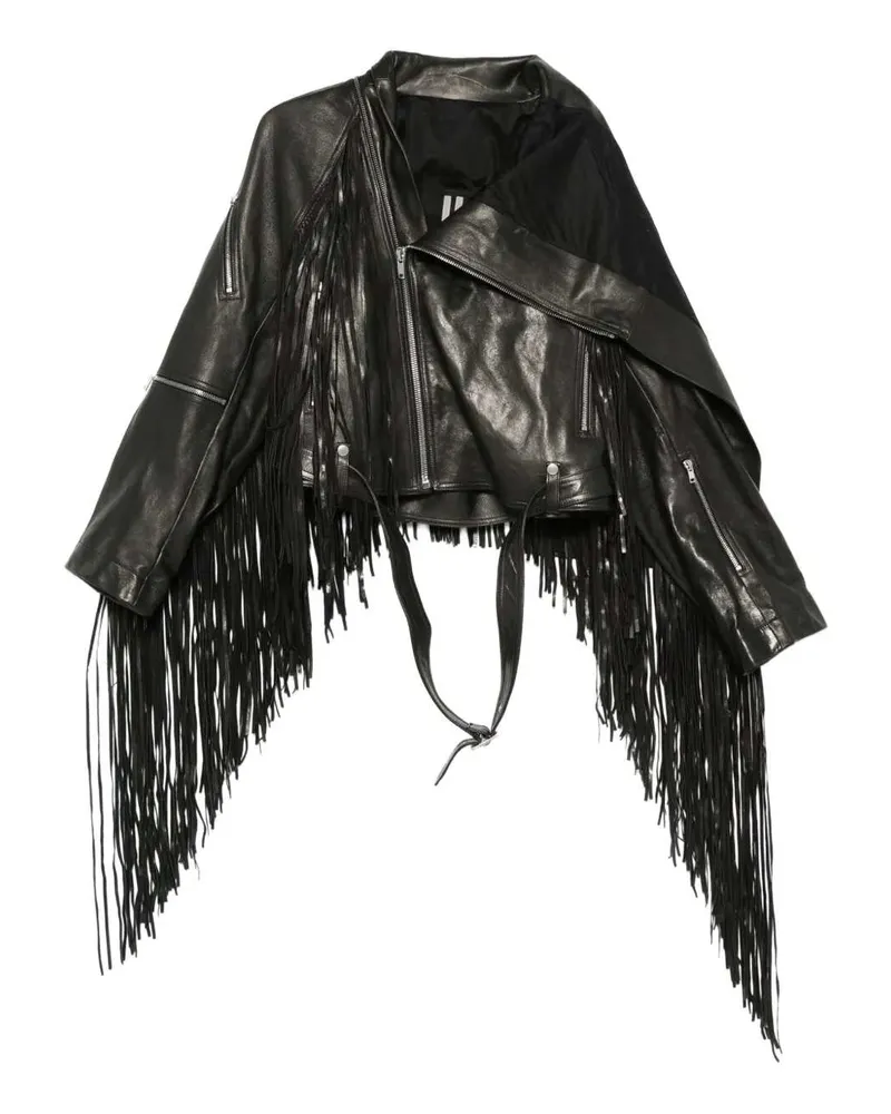 Rick Owens Lederjacke mit Fransen Black