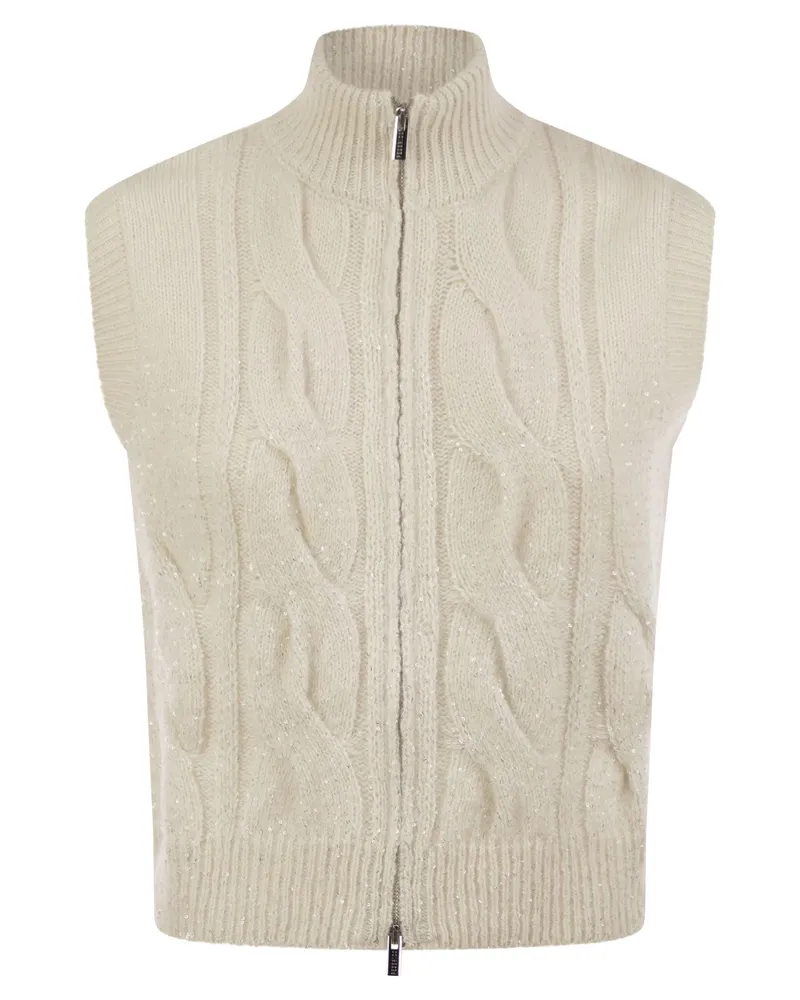 Peserico Kabel -ZIP -Weste in Alpakawolle White