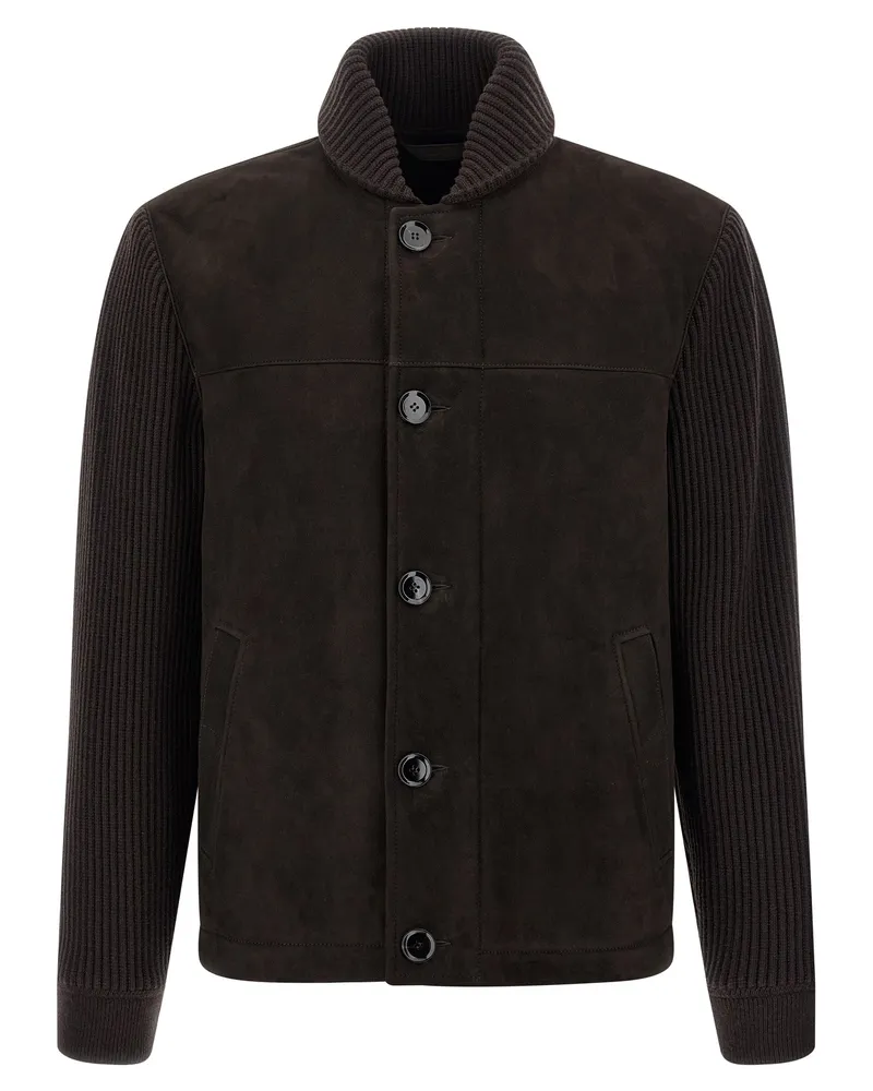 Brioni Wildleder -Bomberjacke Brown