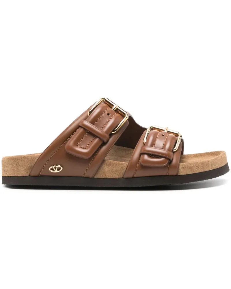 Valentino Garavani Sandali in Pelle Con Logo V Logo Brown