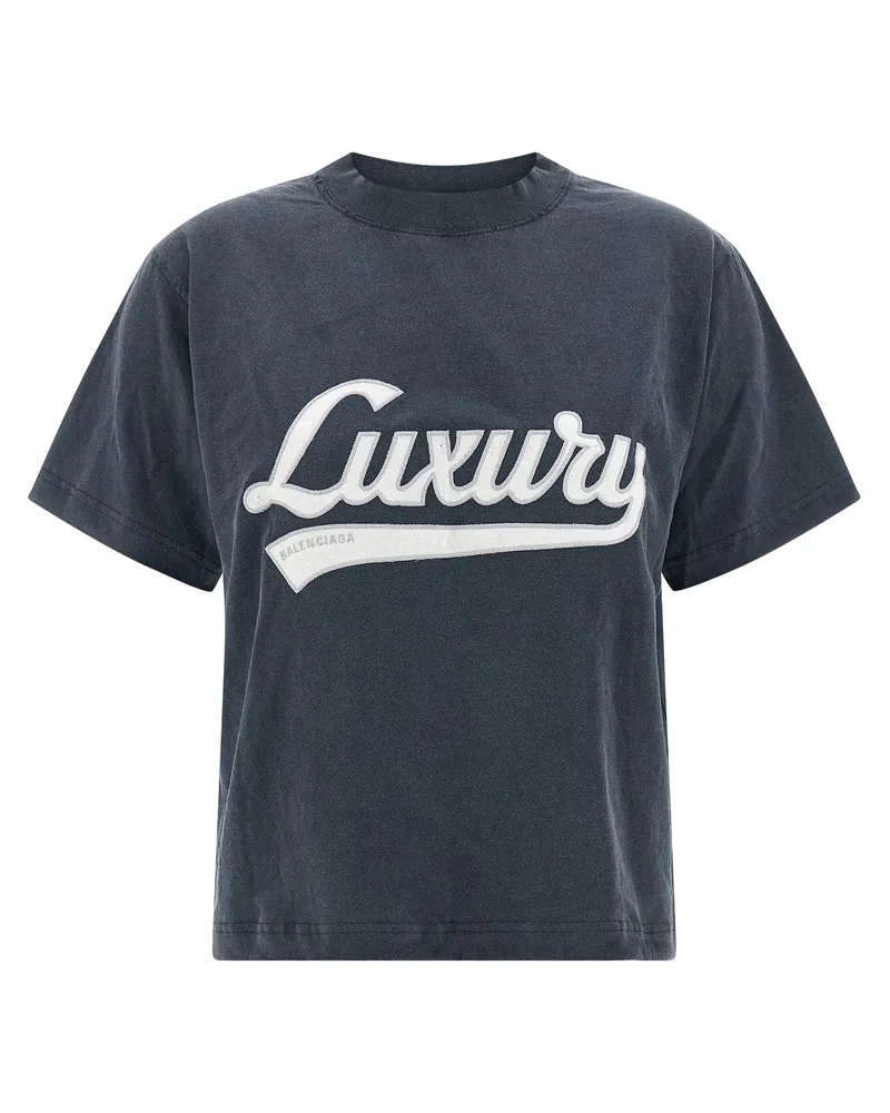 Balenciaga Stickerei-T-Shirt Blue