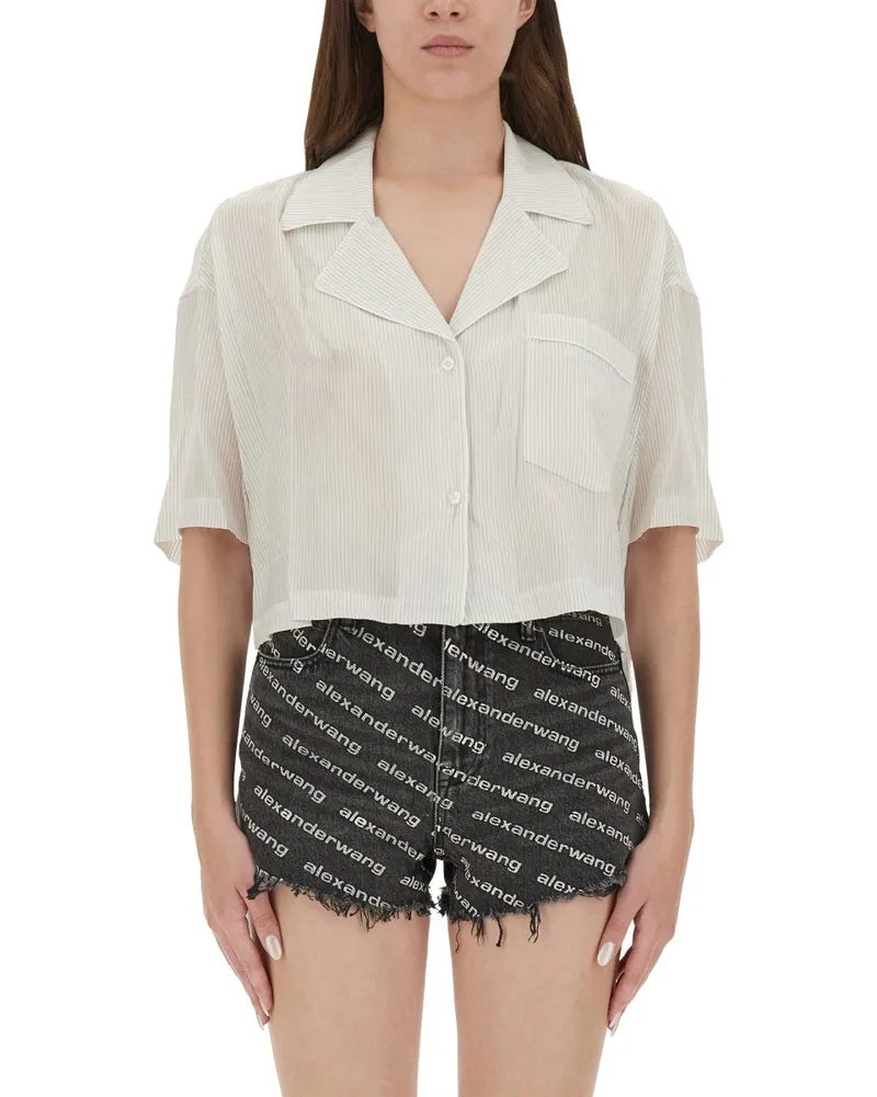 Alexander Wang gestreiftes Hemd mit bestickten Logo White