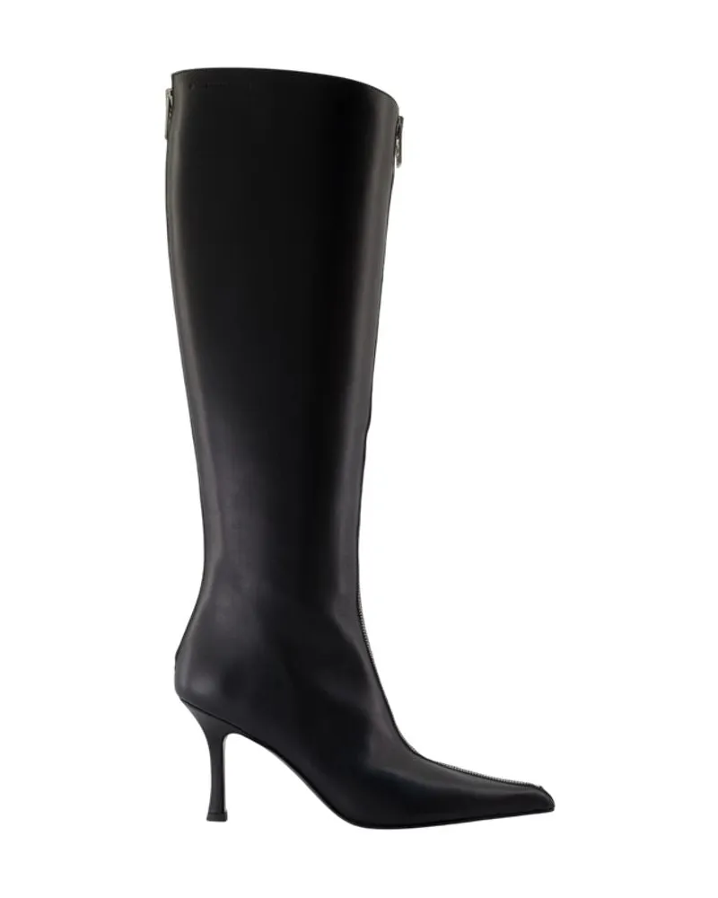Alexander Wang Vera 85mm Knie hohe Reißverschlussstiefel  Leder schwarz Black