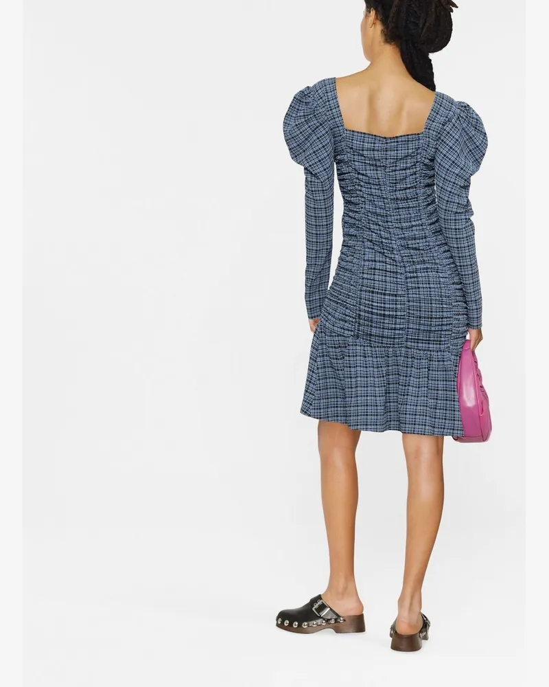 Ganni Stretch Seersucker versammelte Minikleid 