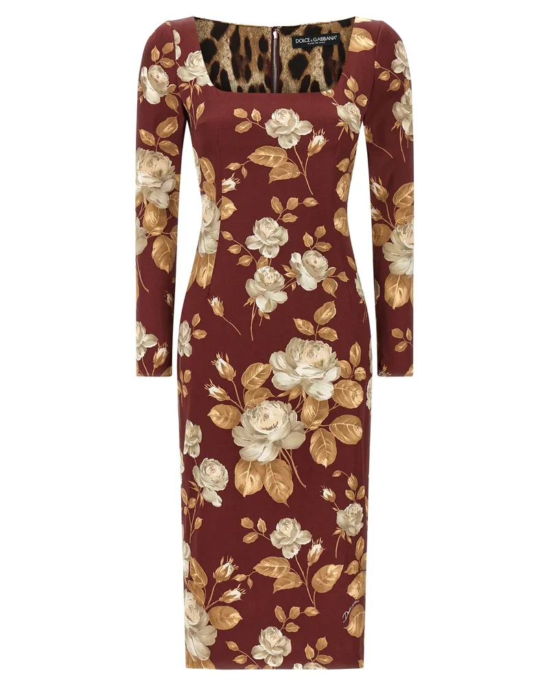 Dolce & Gabbana Rose Print Kleid Multicolor