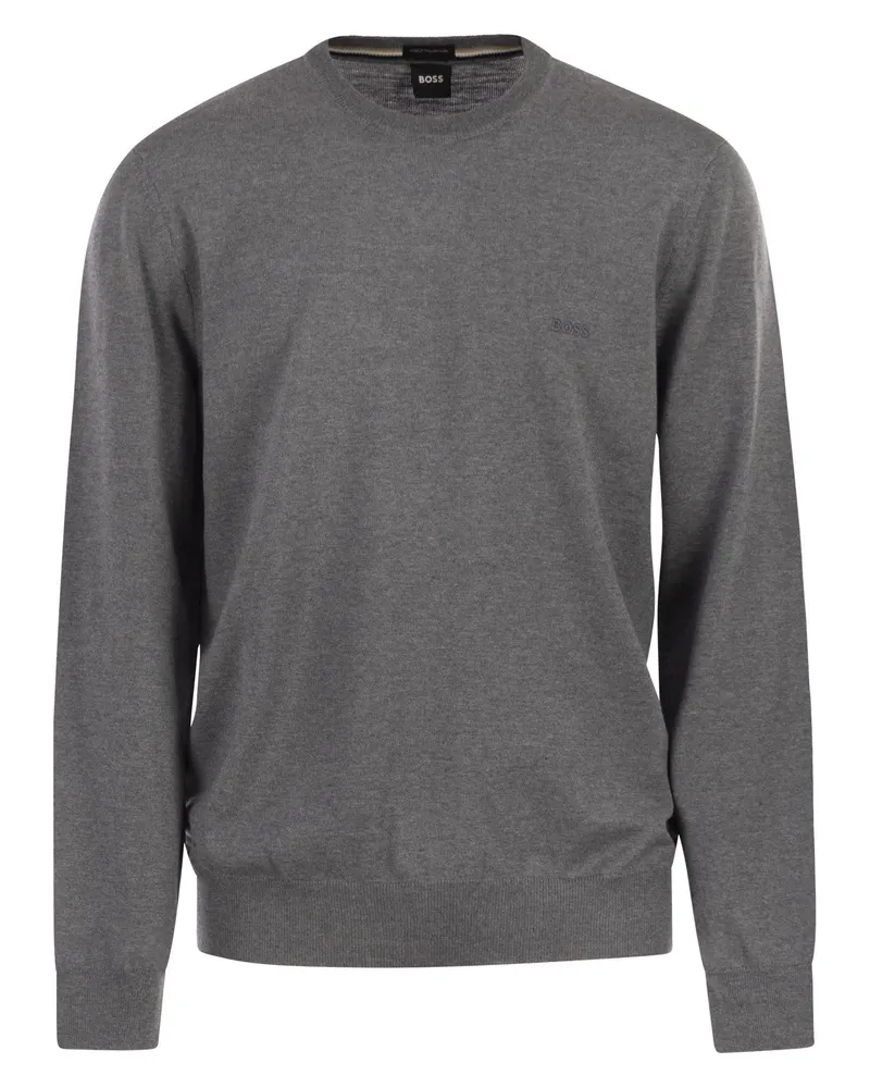 HUGO BOSS Pullover aus Schurwolle mit normaler Passform und gesticktem Logo Grey