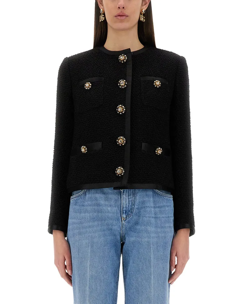 Dolce & Gabbana Single Breasted Tweed Bouclé Kurzjacke Black
