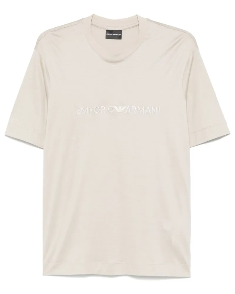 Emporio Armani gesticktes Logo T -Shirt Beige