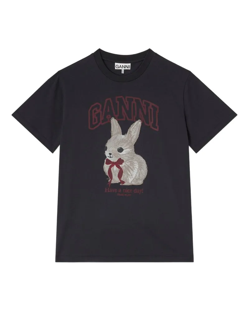 Ganni Rabbit T-Shirt aus Bio-Baumwolle Black