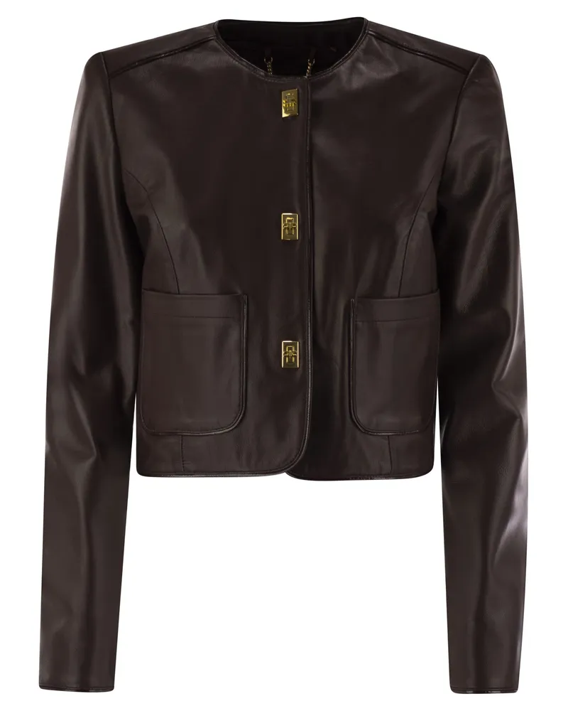 Elisabetta Franchi Leather Jacket With Vinyl Details Bordeaux