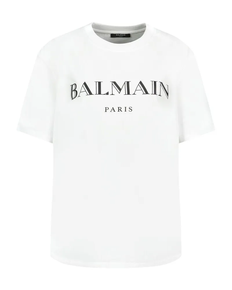 Balmain Vintage Print Reg Fit T -Shirt  Baumwoll weiß White