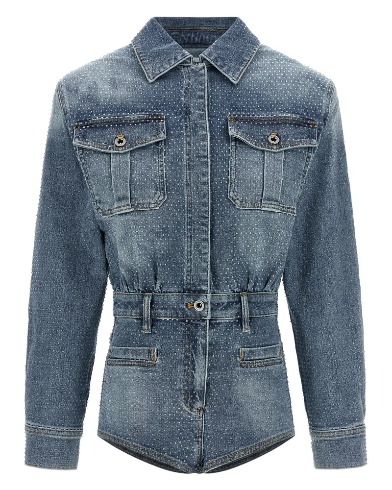 Self-Portrait Selbstporträt-Jumpsuit „Rhinestone Denim Blue