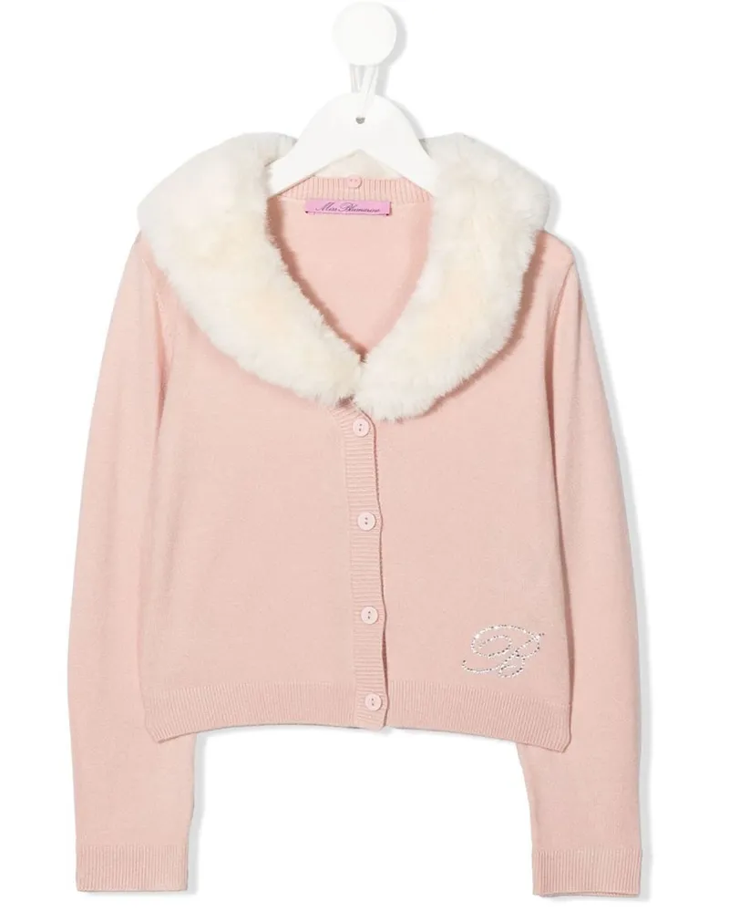 Blumarine Fräulein Blumarine Cardiganl Faux Pelzkragen Pink